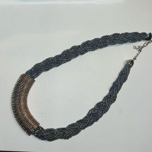 Vintage 80s Chunky braided beaded gold and silver necklace